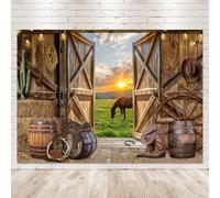 Newsely Western Cowboy Backdrop 7Wx5H Photography Wild West Rustic Wooden Western Party Decorations Farmhouse Horse Barn Door Vintage Country Birthday Background Banner Photo Booth Props Supplies
