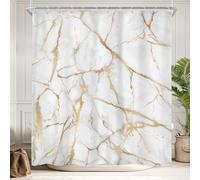 Newsely White and Gold Marble Shower Curtain 60Wx72H Inch Abstract Modern Crack Luxury Texture Ink Liquid Geometric Shower Curtain Bathroom Set Unique Waterproof Bath Decoration Accessories Home Decor