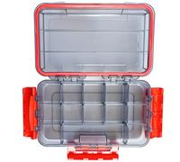 NewShot Large Waterproof Fishing Tackle Box, DIY Dividers Organizer Case for Lure Carp Sea Fly Fishing Swivel Hook Bait Tool Accessories Storage, Transparent Brown (Medium - Red 27 * 16.5 * 5cm)