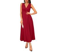 Newshows Summer Dresses for Women UK Elegant Evening Party Wedding Guest Dress V-Neck Sleeveless Long Dress Wine,XXL