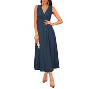 Newshows Summer Dresses for Women UK Elegant Evening Party Wedding Guest Dress V-Neck Sleeveless Long Dress Navy,XXL