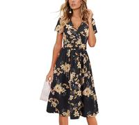 Newshows Sundresses for Women Short Sleeve V-Neck Faux Wrap Casual Beach Summer Dresses with Pockets(Floral 41,S)