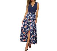 Newshows Women Summer Dresses Casual Sleeveless V Neck Boho Vacation Beach Split Flowy Dress Multi Colored Flowers,XXL