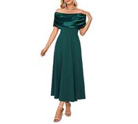 Newshows Womens Off Shoulder Cocktail Evening Dress Elegant Ladies Ruched Swing Wedding Guest Dresses Green,XXL