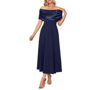 Newshows Womens Off Shoulder Cocktail Evening Dress Elegant Ladies Ruched Swing Wedding Guest Dresses Blue,XXL