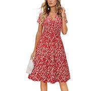 Newshows Womens Summer Dresses Tropical Short Sleeve V-Neck Faux Wrap Casual Midi Sundress with Pockets(Floral 30,L)