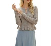 Newshows Women's Wool Blend Short Cardigan Ladies Summer Cropped Cardigans Ruffle Bolero Shrug Buttons Knit Tops Camel,L