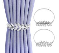 Newsmy 2 Pcs Silvery Leaf Curtain Tie Backs, Adjustable Spring Snap-On Curtain Holdbacks, No Drill Metal Curtain Tiebacks for Thick or Sheer Curtains, Decorative Window Holders