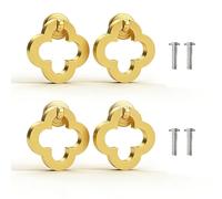Newsmy 4 Pack Gold Clover Drawer Ring Pulls, Vintage Brass Ring Handles with Screws, 55mm Round Drop Pulls for Kitchen Drawers, Cupboard & Wardrobe