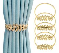 Newsmy 4 Pcs Gold Leaf Curtain Tie Backs, Adjustable Spring Snap-On Curtain Holdbacks, No Drill Metal Curtain Tiebacks for Thick or Sheer Curtains, Decorative Window Holders