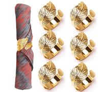 Newsmy 6 Pcs Napkin Rings, (2022 NEW) Gold Leaf Napkin Rings Set of 6 Napkin Holders Rings for Wedding Party Table Setting Table Decoration,4.8cm