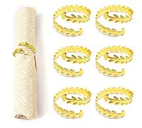 Newsmy 6 Pcs Napkin Rings, Gold Leaf Napkin Rings Set of 6 Napkin Holders Rings for Wedding Party Table Setting Table Decoration (Leaf-B)