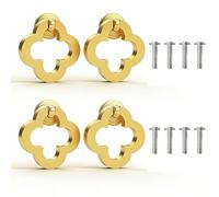 Newsmy Gold Clover Drawer Ring Pulls 4 Pack, Vintage Brass Drop Ring Handles with 8 Extra Screws (22mm), 55mm Cabinet Ring Pulls for Cupboard, Wardrobe & Drawers