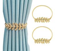Newsmy Leaf Shape Curtain Tie Backs, 2 Pcs Gold Tie Backs for Curtains, Metal Curtain Holdbacks & Decorative Curtain Tiebacks Set, Curtain Holdback for Home & Office