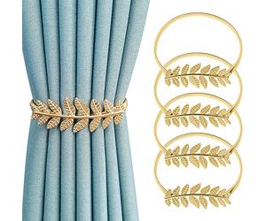 Newsmy Leaf Shape Curtain Tie Backs, 4 Pcs Gold Tie Backs for Curtains, Metal Curtain Holdbacks & Decorative Curtain Tiebacks Set, Curtain Holdback for Home & Office