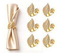 Newsmy Napkin Rings Set of 6, Gold Leaf Napkin Ring Stretchable Metal Napkins Holders for Table Setting Wedding Party Dinner Christmas & Home Decor (4.8cm/1.88in)