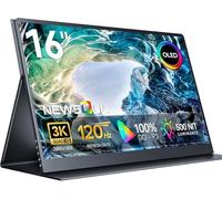 Newsoul 16 Inch 3K OLED Portable Monitor 120Hz, 100% DCI-P3, 500 nits, 1ms Response, Second screen with Mini HDMI & Type-C Port for for Laptop PC Phone