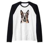 Newspaper Art Boston Terrier Raglan Baseball Tee