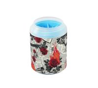 Newspaper Burning Red Roses Retro Portable Dog Foot Cleaner Cup Soft Silicone Brush Pets Bathing Brush Gently Cleans Paws After Walks