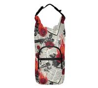 Newspaper Burning Red Roses Retro Sling Bag Water Bottle Holder Foldable Water Bottle Insulated Holder Water Bottle Carry Bag for Hiking,Fits 20 oz, 24 oz, 32 oz,40 oz Bottles