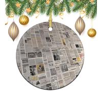 Newspaper Ceramic Christmas Ornaments 3 Inch Vintage Hanging Baubles with Gold String for Xmas Tree Decorations Holiday Party Yard Garden Home Decor Festive Keepsake Gift Exchange