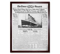 Newspaper Front Sheet Page Titanic Disaster 1912 Times Despatch Art Print Framed Poster Wall Decor 12x16 inch