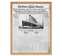 Newspaper Front Sheet Page Titanic Disaster 1912 Times Despatch Art Print Framed Poster Wall Decor 12x16 inch