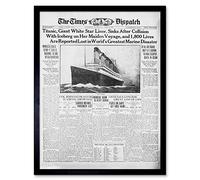 Newspaper Front Sheet Page Titanic Disaster 1912 Times Despatch Art Print Framed Poster Wall Decor 12x16 inch