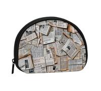 newspaper hd Printed Mini Coin Pouch, Shell Shape Zip Around Wallet, Small Zipper Pouch for Cash, Cards, Keys, Lipstick, Storage Pouch, Travel Organizer