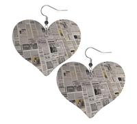 Newspaper Heart Earrings Faux Leather Double Sided Drop Dangle Earrings Fashion Lightweight Jewelry Gifts For Women'S Ear Accessories