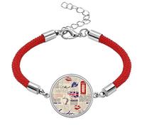 Newspaper Lips Kiss Coffee UK Flag Lucky Red String Bracelet Rope Bracelet Handmade