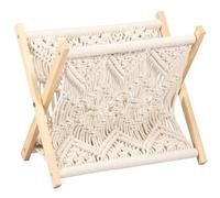 Newspaper Magazine Storage Rack, Nordic Wind Cotton Rope Woven Magazine Holder, Boho Folding Letter Rack with Solid Wood Weaving for Newspapers, Newsletters, Book, 33x18x26cm