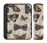 Newspaper Retro Butterflies Bow Tie 2 Pack car seat Belt Shoulder pad Protects Your Neck and Shoulders for Sedan forro para cinturon de seguridad