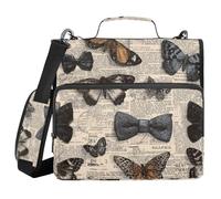 Newspaper Retro Butterflies Bow Tie 3 Rings 1.5 inch Binder with Extra Pockets with Handle and Removable Shoulder Strap Waterproof Portfolios Portfolio Organizer for Office School