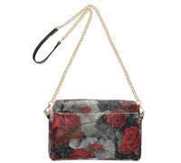 Newspapers Red Roses Art Retro Crossbody Bags For Women Vegan Leather Women's Cross Body Purse Zip Shoulder Handbag