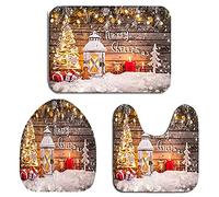NEWSUYAA Christmas Bath Mats Sets for Bathroom 3 Piece, Santa Floor Rugs Set with Absorbent Washable Non -slip U shaped Tub Mat, Toilet Lid Cover, Anti Slip Rug Outside Inside Decor (S8) (SDJDD0001)
