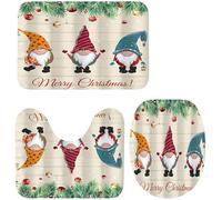 NEWSUYAA Christmas Bathroom Rugs Set,3 Pcs W/Toilet Seat Cover Area Mats Xmas Santa Claus Snowman Bathroom Decorations Funny Xmas Indoor Décor (N3), SDJ001-US-2