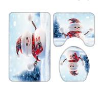 NEWSUYAA Christmas Bathroom Rugs Set,3 Pcs W/Toilet Seat Cover Area Mats Xmas Santa Claus Snowman Bathroom Decorations Funny Xmas Indoor Décor (N2), SDJ001-US-2