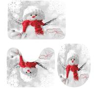 NEWSUYAA Christmas Bathroom Rugs Set,3 Pcs W/Toilet Seat Cover Area Mats Xmas Santa Claus Snowman Bathroom Decorations Funny Xmas Indoor Décor (White), SDJ001-US-2