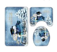 NEWSUYAA Christmas Bathroom Rugs Set,3 Pcs W/Toilet Seat Cover Area Mats Xmas Santa Claus Snowman Bathroom Decorations Funny Xmas Indoor Décor (Blue), SDJ001-US-2