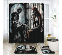 NEWSUYAA Halloween Decorations Shower Curtain Set with Non-Slip Rugs and Bath Mats,Nightmare Before Christmas Bathtub Curtains with 12 Hooks,Waterproof Bathroom Decor