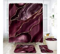 NEWSUYAA Purple Marble Shower Curtain with Bath Rugs Sets, 4 Pcs Marble Bathroom Décor with Toilet Seat Cover Non-Slip Mats Absorbent Pedestal Pads and Waterproof Shower Curtains + Hooks, MB002GB