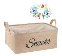 Newtay 17 Pcs Snack Basket Sets, Snack Storage Bin for Pantry Shelves with 16 Pcs 2 Inch Chip Clips, Basket Organizer for Kitchen Home, Chips, Popcorn, Candy, Pretzels(Burlap,Khaki)
