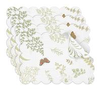 Newtay 4 Pcs Butterfly Fern Cotton Quilted Placemats 13 x 19 Inch Rectangular Fabric Placemat Green and White Washable Dining Table Place Mats Rustic Kitchen Decor for Spring Holiday Decoration