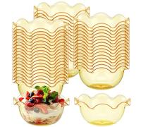 Newtay 50pcs 6oz Small Plastic Dessert Bowls Ice Cream Bowls Reusable Flower Shaped Party Serving Elegant Buffet Serving Cups for Nuts, Salad, Fruit, Snacks and Yogurt (Gold)