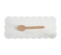 Newtay White Scallop Marble Board 12" x 5" Cutting Board with Rubber Feet, Scalloped Marble Tray Decorative Pastry Board for Kitchen Cake Bread Baking Cheese Display