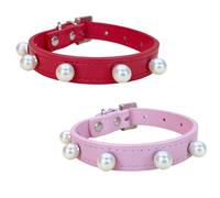 Newtensina 2 pieces Pink Dog Collar with Pearls - Cute Pearl Puppy Collar Cat Collar for Small Pets