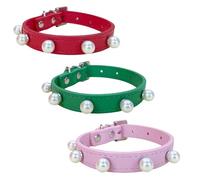Newtensina 3 pieces Pink Dog Collar with Pearls - Cute Pearl Puppy Collar Cat Collar for Small Pets