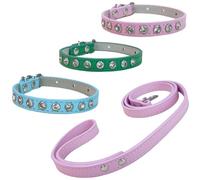 Newtensina 4 Pieces Dog collar with Leash, Sparkly Rhinestone Puppy Collars and Leashes for Puppy Cat