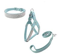 Newtensina Bowtie Dog Collar & Harness & Lead Sets Comfortable Soft Puppy Collar Diamante with Harness and Leashes Set for Dog - Blue - XS